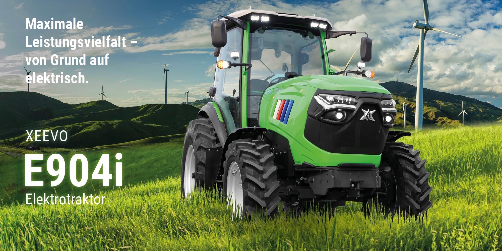 Xeevo E904i Elektrotraktor. Maximale Leistungsvielfalt – von Grund auf elektrisch.